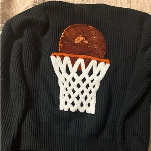 QUEEN OF SPARKLES Black Sweater with Basketball Design